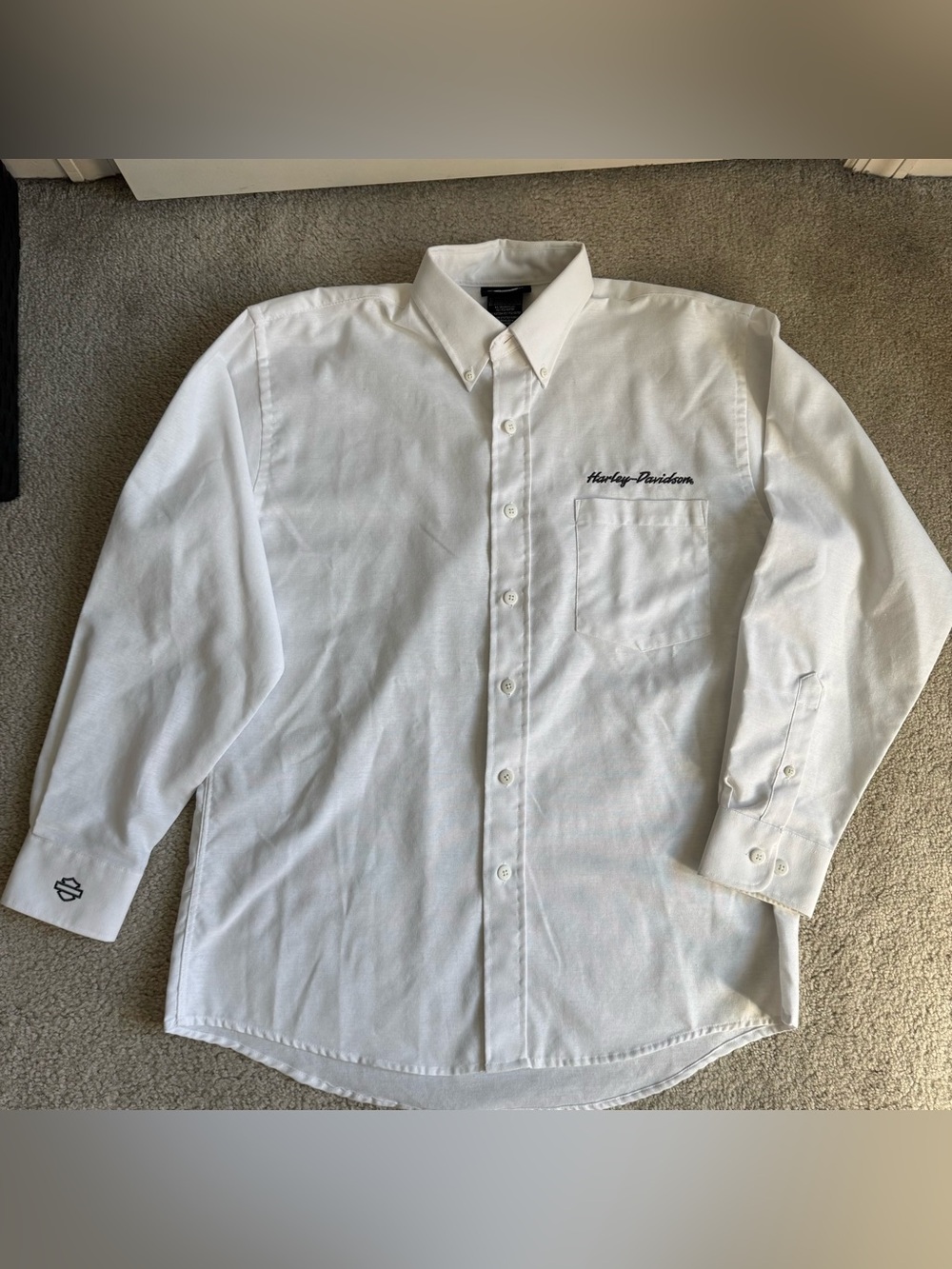Vintage Harley Davidson Button Down Shirt Men White Logo Embroidered Work USA